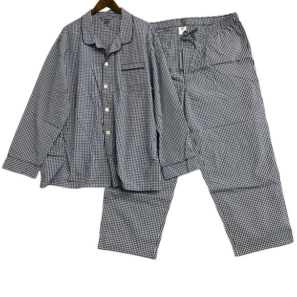 NWOT Lands' End Men's Set XXL Gingham Pajama Blue & White 100% Cotton - Picture 1 of 4